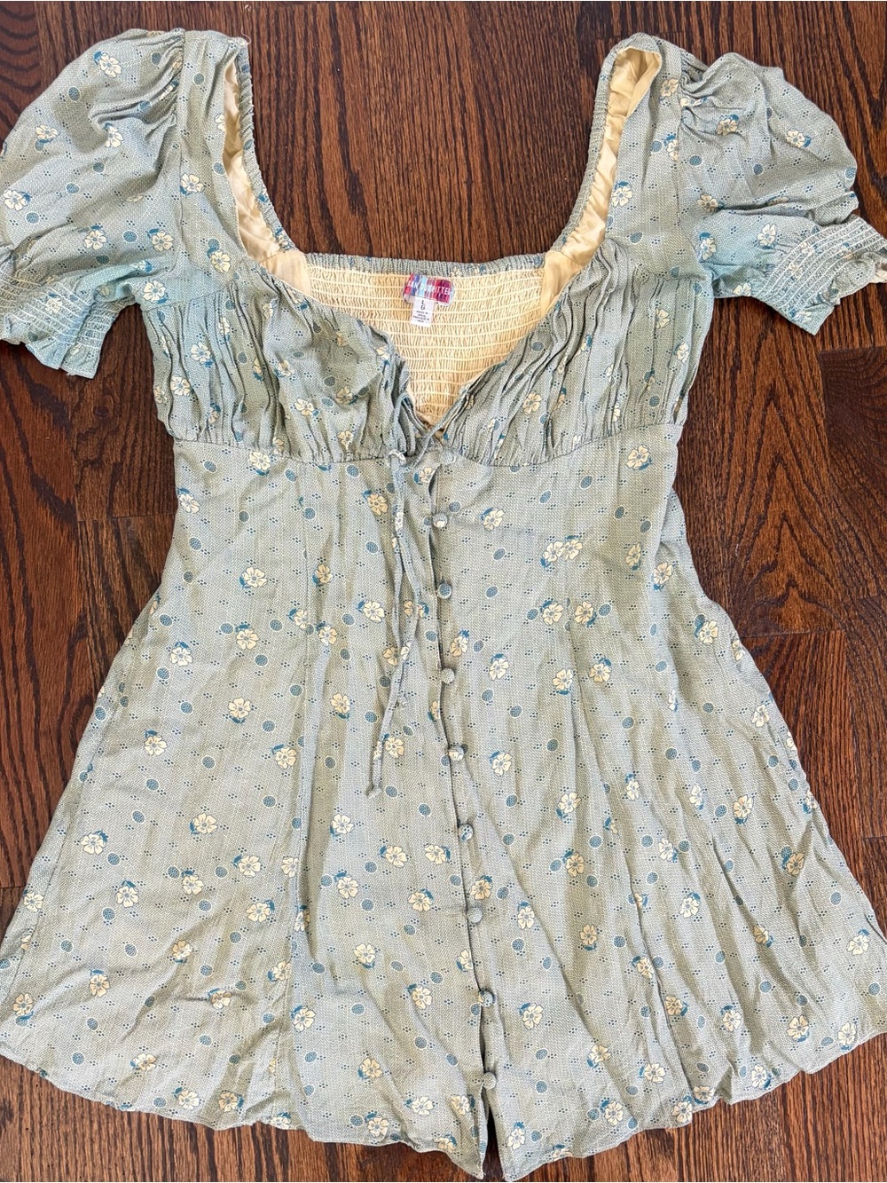 Urban Outfitters: Women's Light Blue Floral Puff-Sleeve Sun Dress